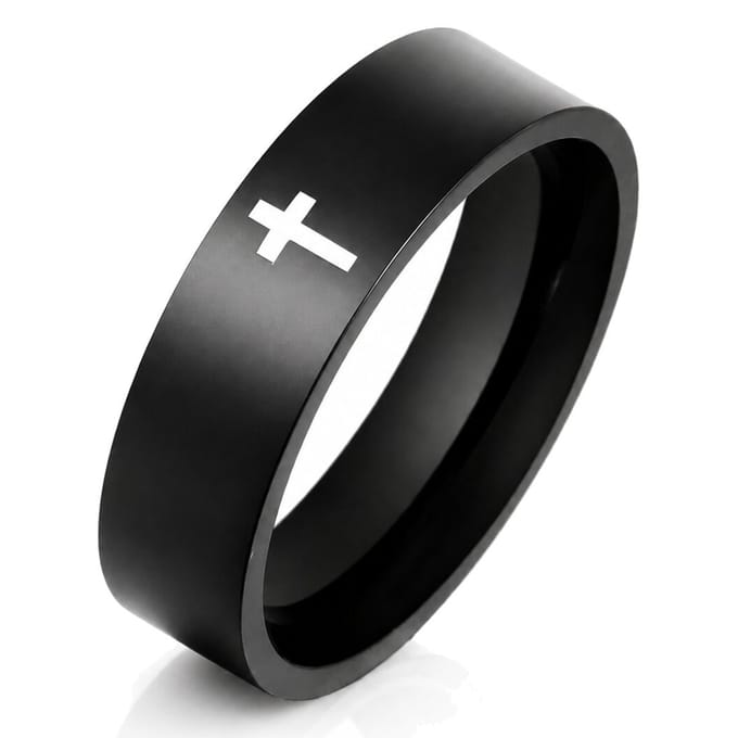 Zwarte stalen mannen ring LGT Jewels met Kruis-20mm