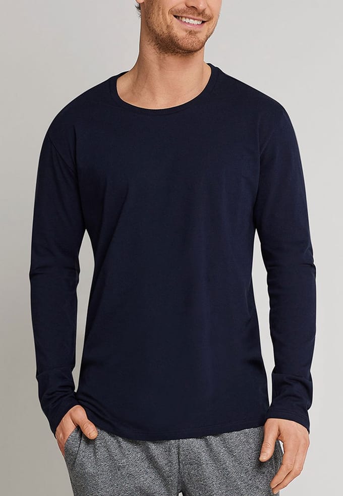 SCHIESSER Mix+Relax T-shirt - lange mouw O-hals - blauw