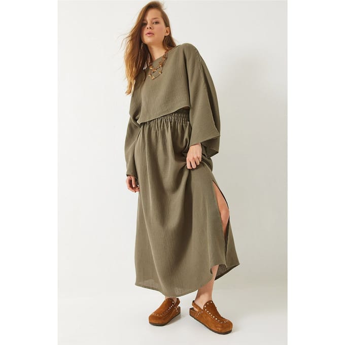 Textuur Blouse en Rok Set met Ronde Hals