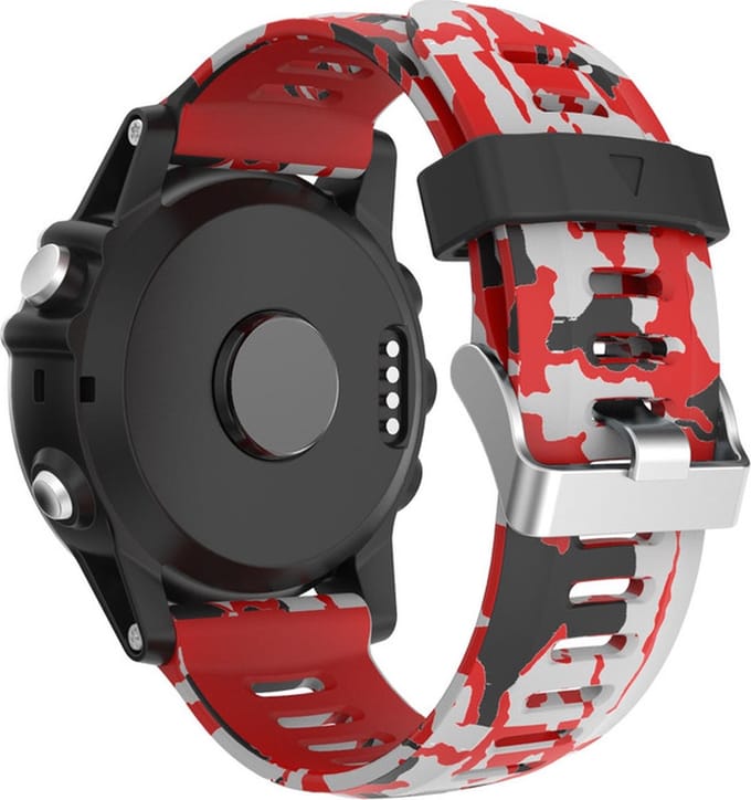 Siliconen bandje - geschikt voor Garmin Instinct 2X Solar - camouflage-rood