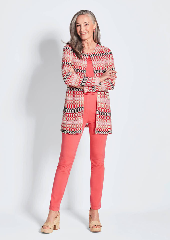 Lang jack in kantlook - koraalrood / gedess. - Gr. 25 van Goldner Fashion