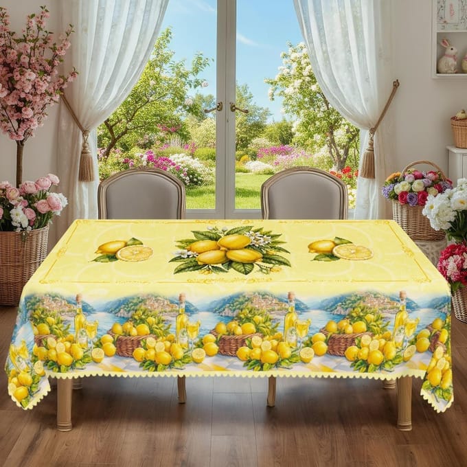 Nappe à thème Citron Jaune d'Été pour Décoration de Table Imperméable Rectangle Réutilisable Nappes pour Table Salle à Manger Fête 140x140cm