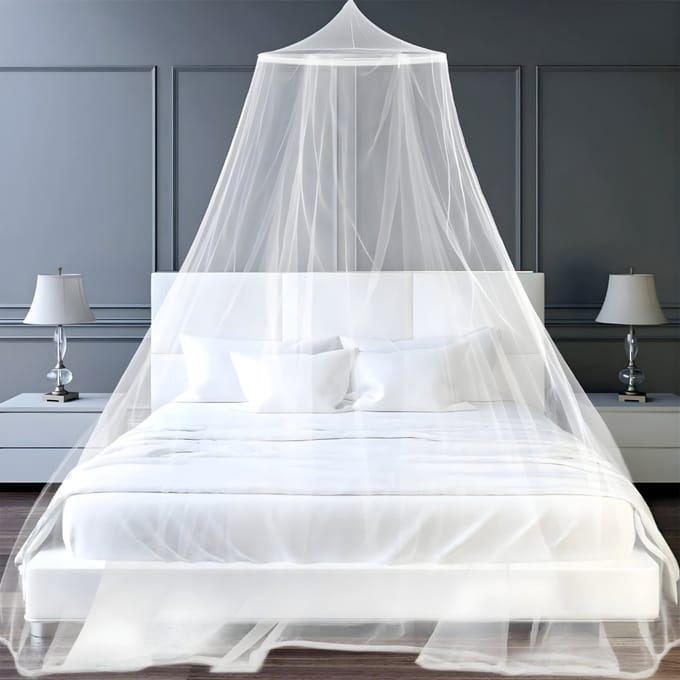 KAD® Klamboe - Klamboe 2 Persoons – Groot Muggennet voor Tweepersoonsbed - Wit - 60cm x 250cm x 1050cm