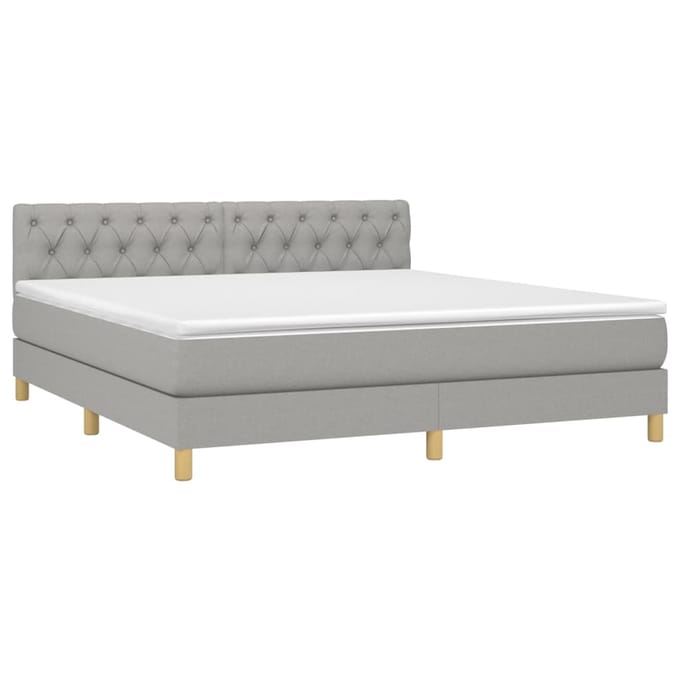 vidaXL - Boxspring - met - matras - en - LED - stof - lichtgrijs - 160x200 - cm