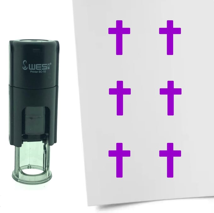 CombiCraft Stempel Kruis / Christendom 10mm rond - Paarse inkt