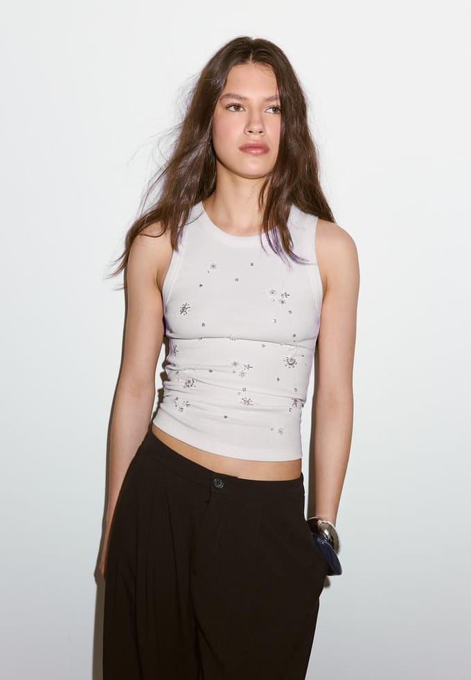 Stradivarius Racerback T-shirt met juwelen  Wit M