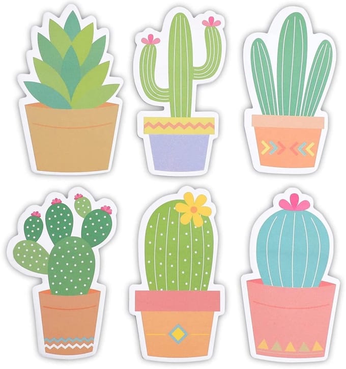 Dailygoods- Sticky Notes Cactus Design - 6-Pack - Neonkleuren - To-Do Lijsten - Memo's - 30 Vellen per Pad - Notitieblok