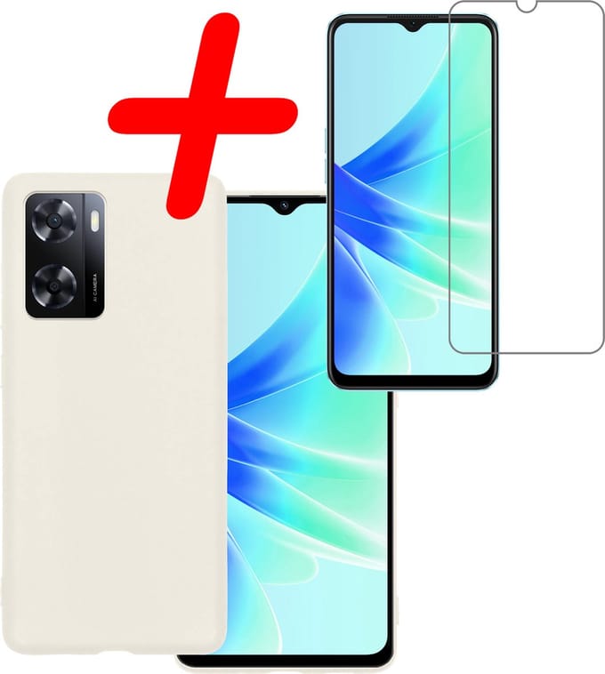Hoesje Met Screenprotector - Geschikt voor OPPO A57s - Sterk & Shockproof - Back Cover - Siliconen Case - Telefoon Hoes - Wit