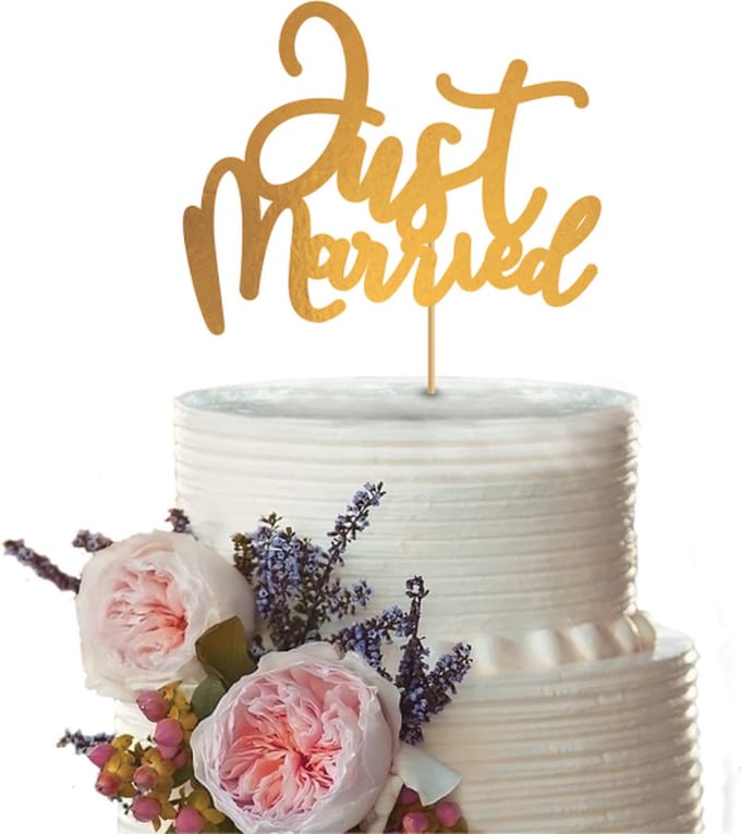 Cake topper Just Married goud