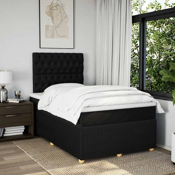 vidaXL - Boxspring - met - matras - stof - zwart - 120x190 - cm