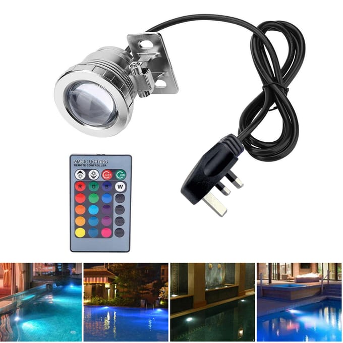 AC85-265V 10W RGB LED lampe submersible de lumière sous-marine avec télécommande 16 couleurs changeantes EU Plug noir