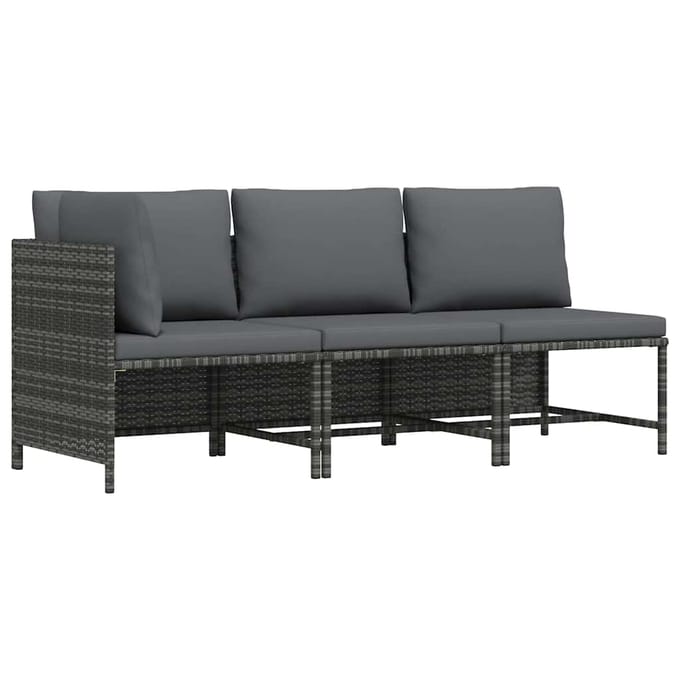 vidaXL - 3-delige - Loungeset - met - kussens - poly - rattan - grijs