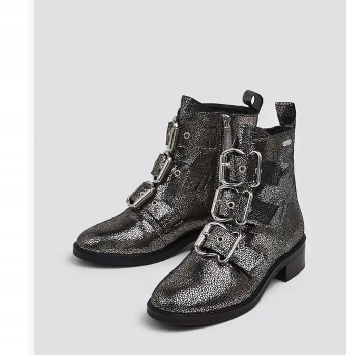 Pepe Jeans AWE - Lederen Dameslaarzen - Zilver - Gespen - Maat 37