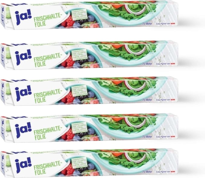 Ja!® Vershoudfolie – 5 x 75 Meter – 375 Meter Keukenfolie – Zelfklevend – Makkelijk Af te Scheuren