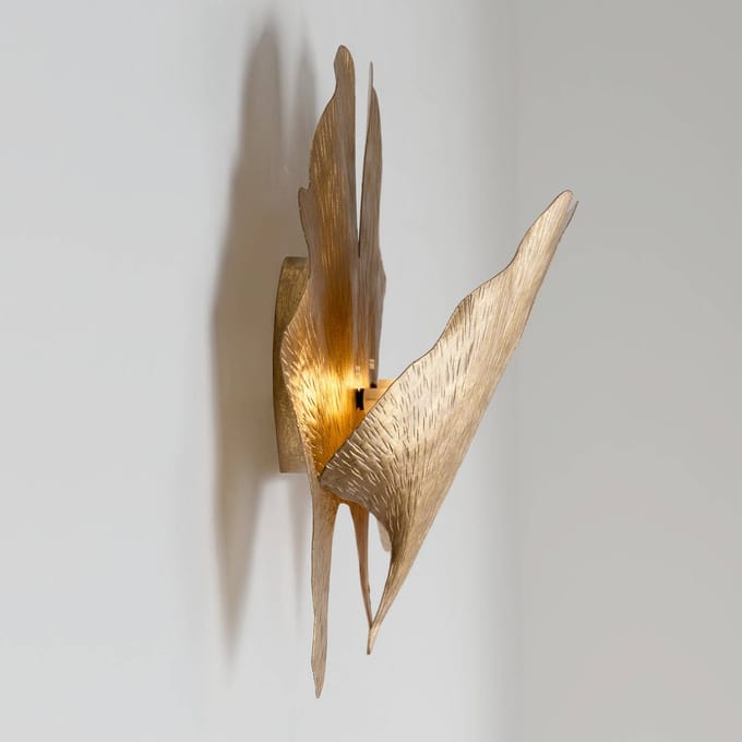 Holländer Ginkgo wandlamp, goudkleurig, breedte 38 cm, ijzer