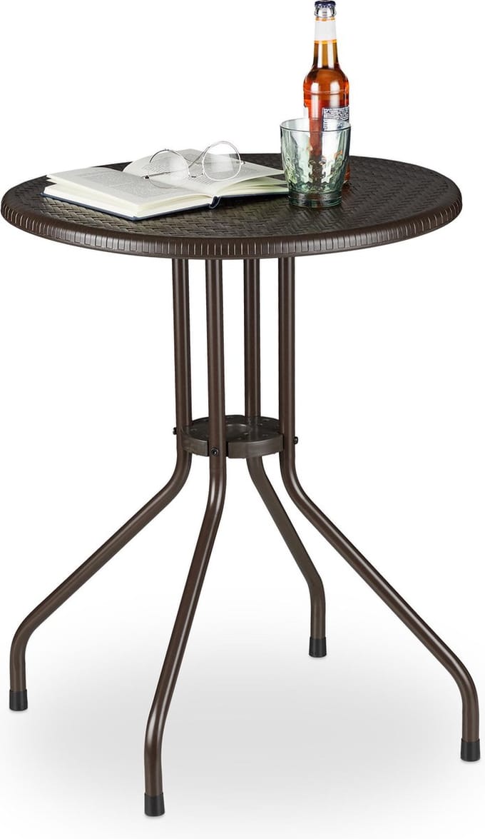 tuintafel rond - 74 x 60 cm - kunststof - metaal - bistrotafel - bruin