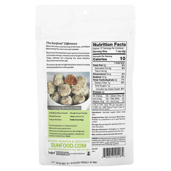 Superfoods, Biologisch Zwart Macapoeder, 4 oz (113 gr)