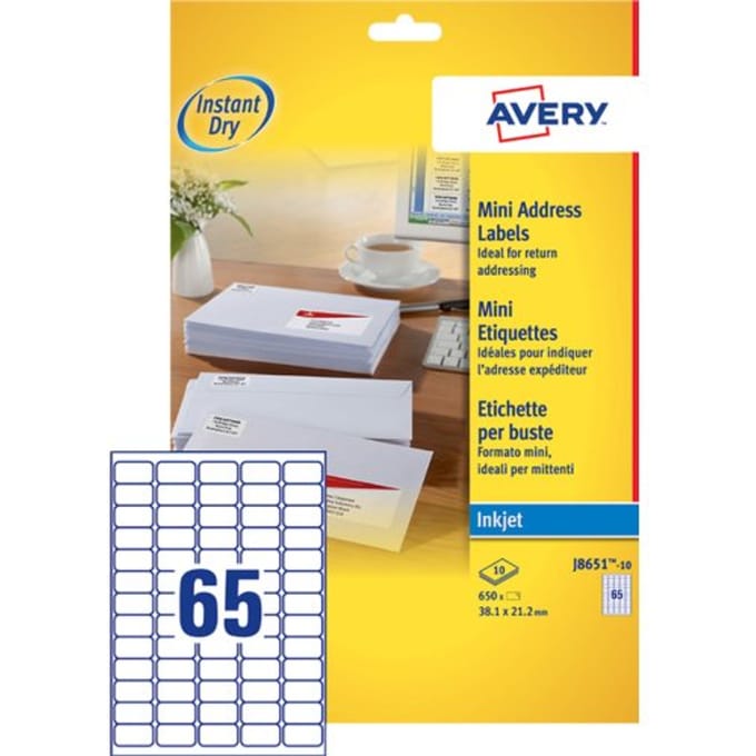 Etiket avery j8651-10 38.1x21.2mm wit 650 Etiketten