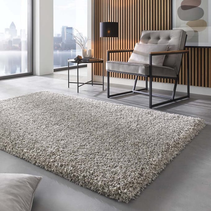 Vierkant hoogpolig vloerkleed - Shaggy Prime wit/zilver 200x200
