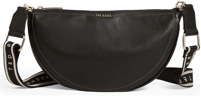 Ted Baker Leren schoudertas Lorreen Webbing Leather Half Moon Crossbody Bag Black zwart