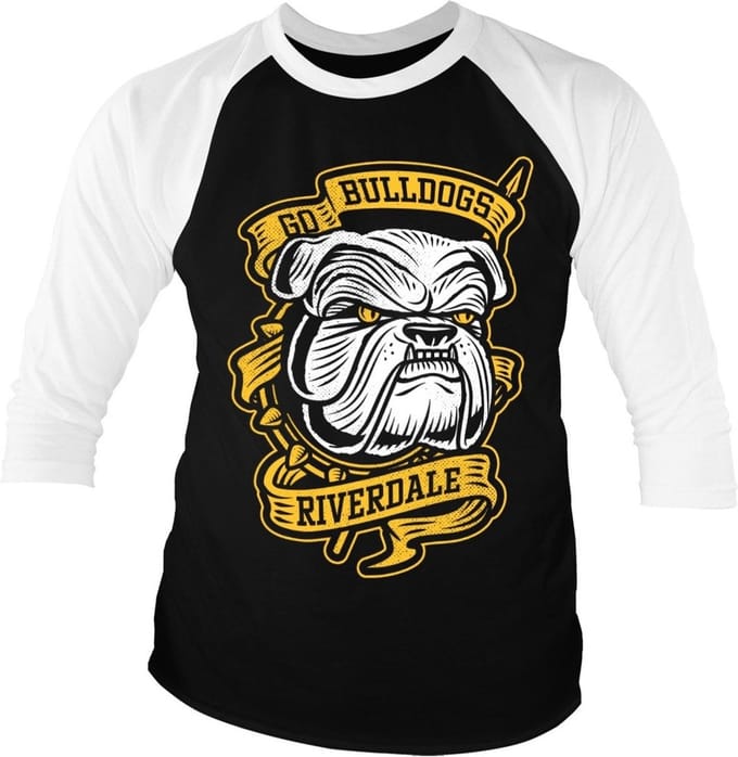 Riverdale Go Bulldogs- Baseball-T-shirt met 3/4-mouwen, wit-it-e-Black