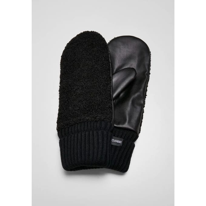 Urban Classics - Sherpa Imitation Leather Handschoenen - S/M - Zwart