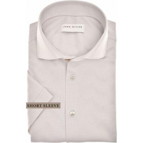 John Miller Overhemd Slim Short Sleeve Cotton Jersey Licht Grijs / male