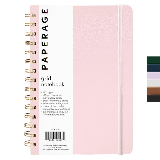 Notitieboek Met Spiraalbinding en Geruit Papier in Blush Roze