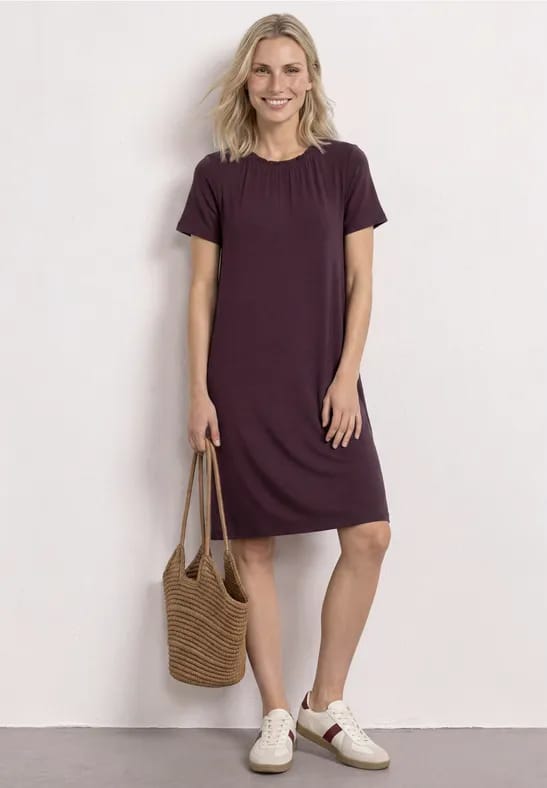 Knielange jersey jurk met ronde hals