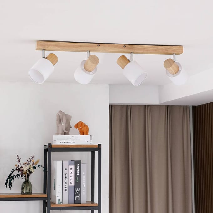 Lindby Wanessa plafondspot, 67cm, 4-lamps, hout, wit, E14