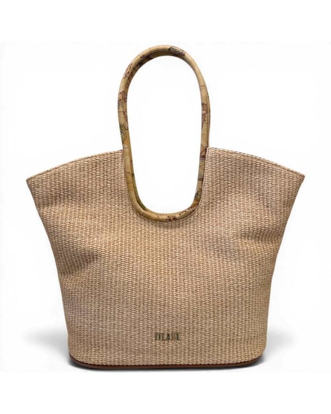Alviero Martini First Class Shopping Bag Vrouw Natural Sunny Rafia met Geo Classic Details