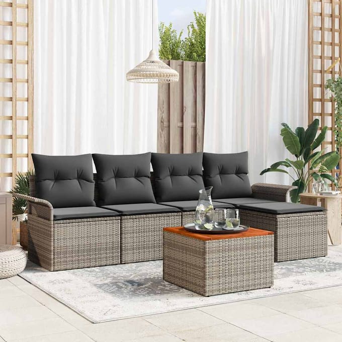 vidaXL - Tuinbank - Set - 6 - st - Grijs - poly - rattan