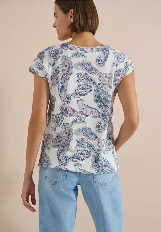 Shirt met korte mouwen, boothals en rimpels