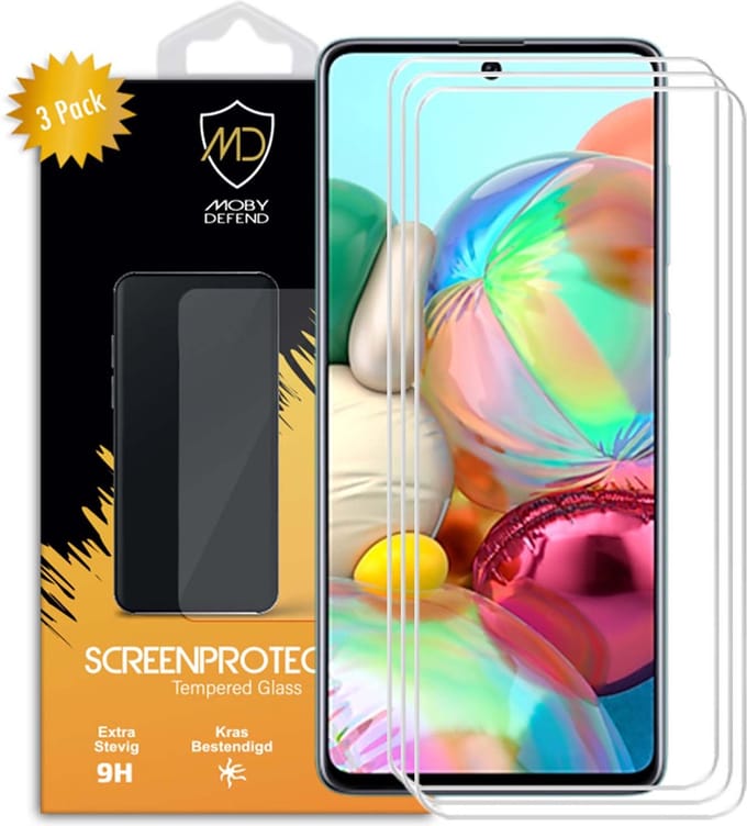 3-Pack MobyDefend Screenprotectors - Geschikt voor Samsung Galaxy A71 - Case-Friendly Screensavers - Gehard Glas