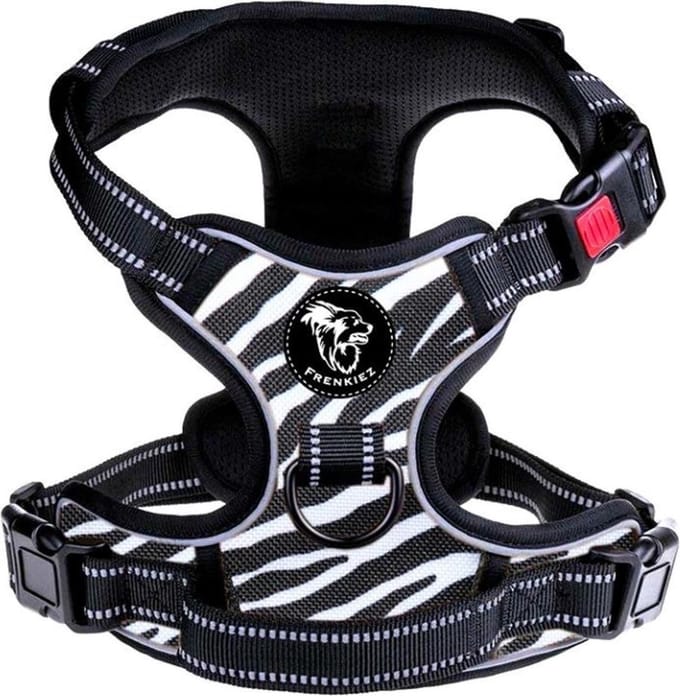 Frenkiez reflective no pull lockable dog harness, zebra, Large