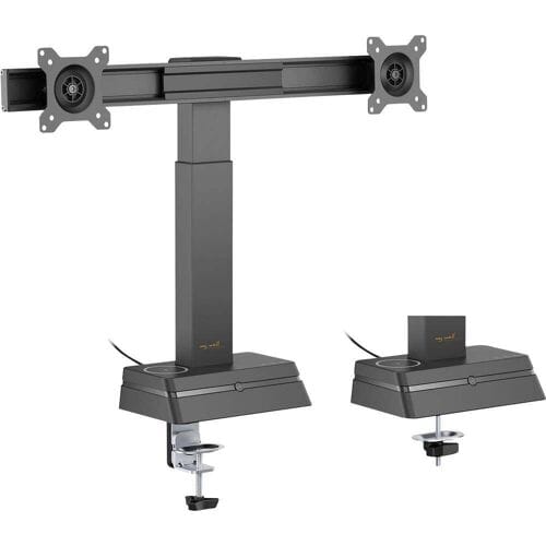 Bureaubeugel voor 2x 17-27 inch - Automatisch verstelbaar - Draadloze lader - Tot 10kg - Zwart