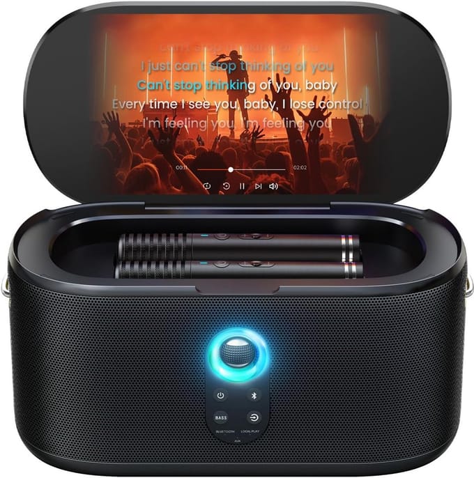 Karaoke Machine voor Volwassenen en Kinderen met Lyrics Display en Draadloze Microfoons