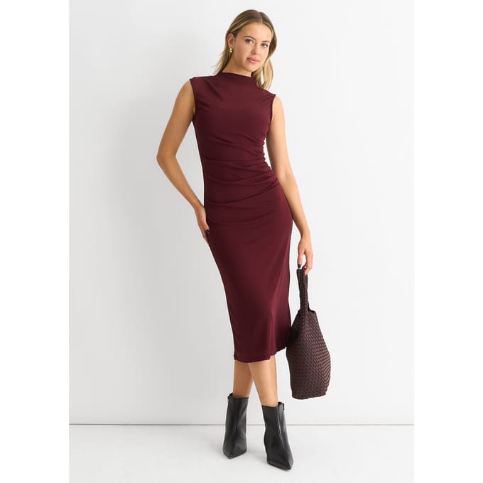 Effen midi-jurk van Jersey met ruches
