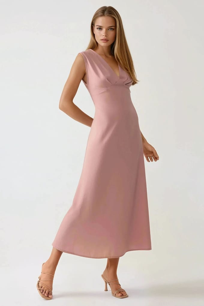 V-hals Zachte Touch Midi-jurk
