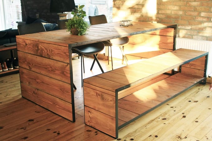 Industriële eettafel hout en staal "Chicago" - 180 x 100 cm - Handgemaakt