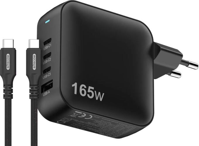 Sitecom 165W GaN Power Delivery Oplader + Sitecom USB-C naar USB-C Kabel 2m