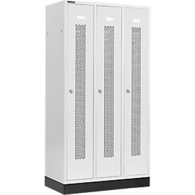Schäfer Shop Select Kledinglocker, met geperforeerde rijen, 3 compartimenten, 300 mm, met fitting, cilinderslot, deur lichtgrijs