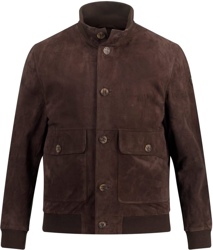 JP 1880 - Heren - Leren jack suède opstaande kraag knoopsluiting - Espresso - Maat 5XL