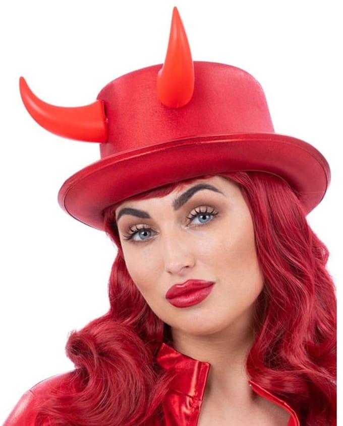 Hoge Hoed Duivel Metallic Rood Deluxe, met Horens