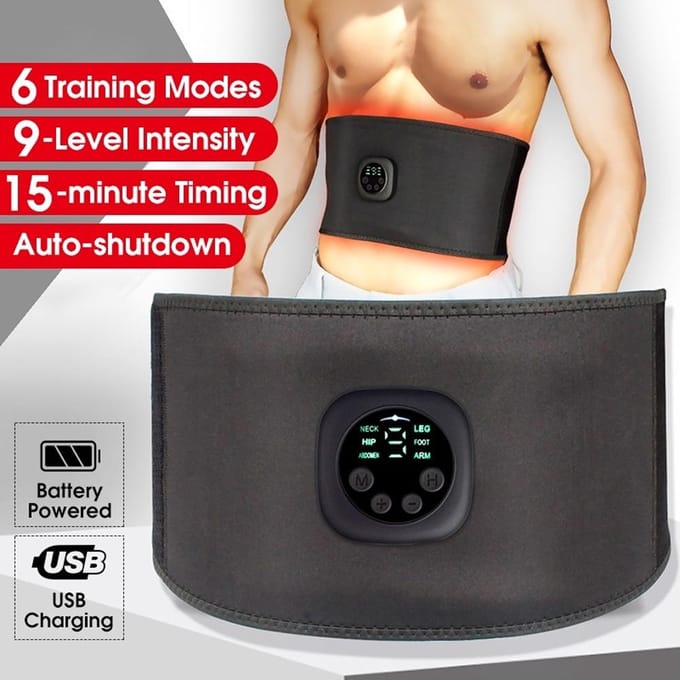 Intelligente unisex USB oplaadbare EMS fitnesstrainer riem LED-display elektrische spier zwart