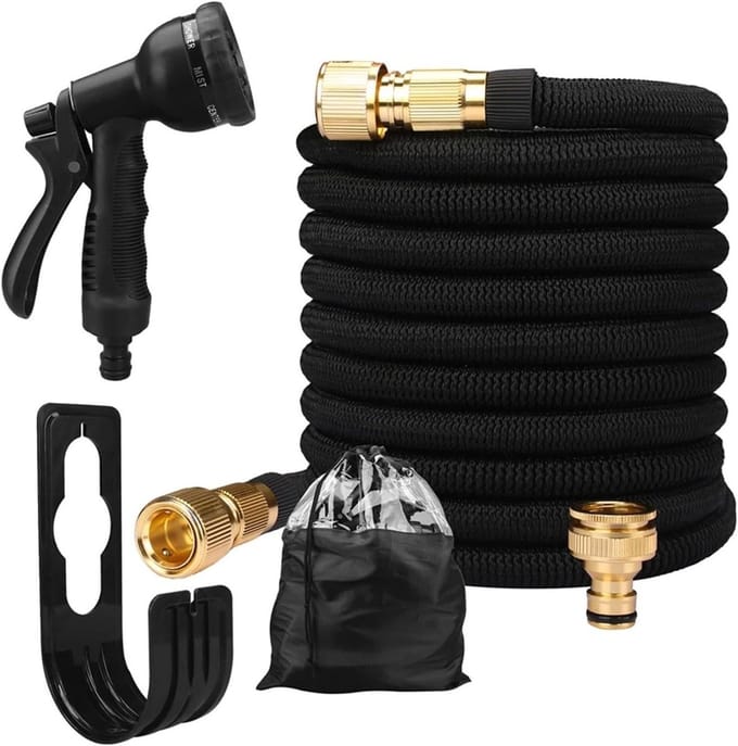Tuinslang Uitschuifbaar - Waterleiding Slang - Tuin Besproeien - Dubbele Metalen Connector - 7.5 Meter - Zwart