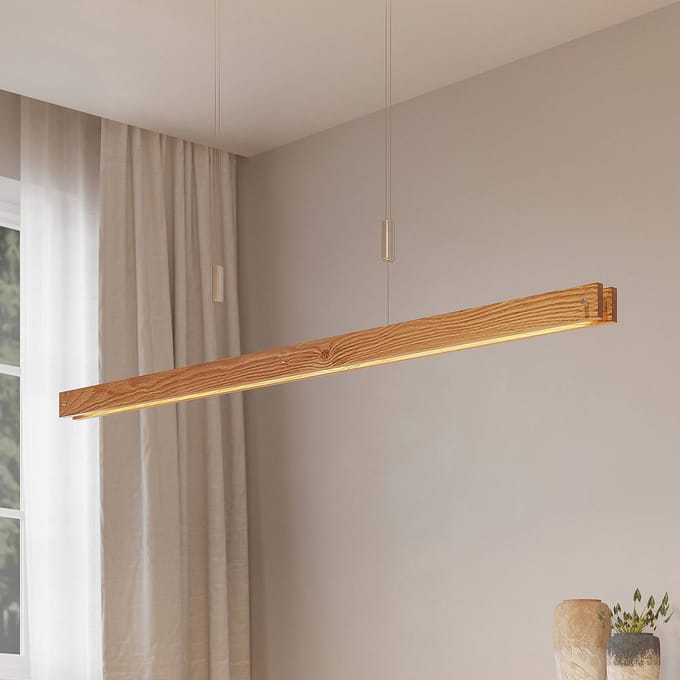 Lindby Alimara LED hanglamp, hout, lengte 138 cm