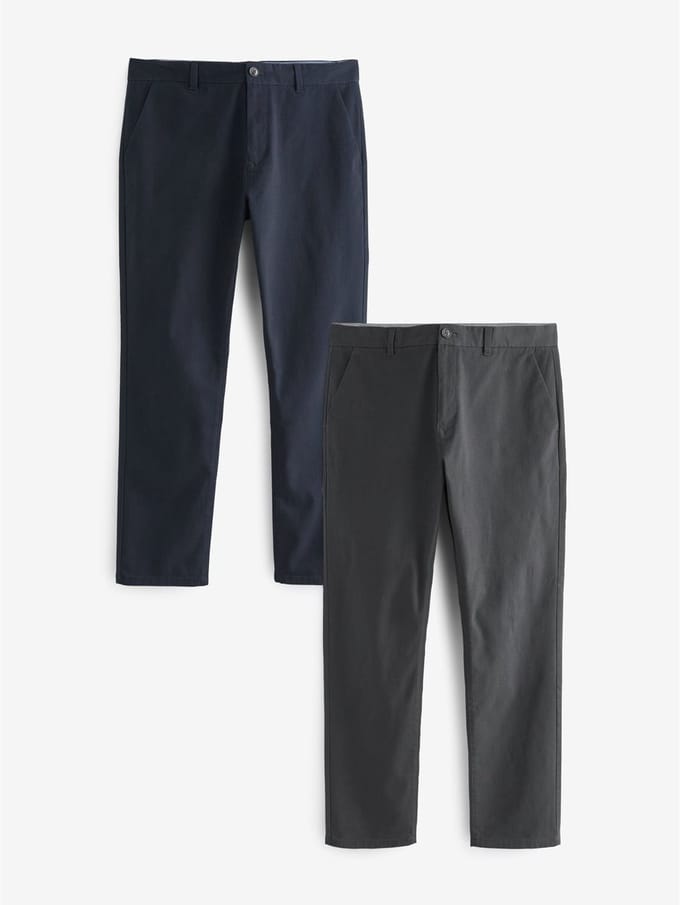 Next - Heren - Slim Fit - Stretch chino's verpakking van 2 - Blauw