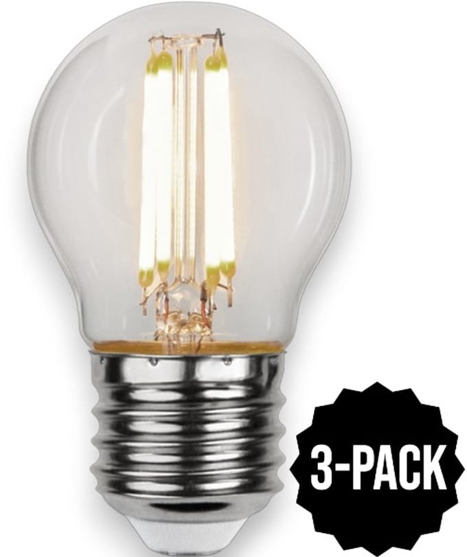 3-Pack | 3 standen - Standaard bol - E27 - 4.2W - Warm Wit - 3000K - Filament - Helder