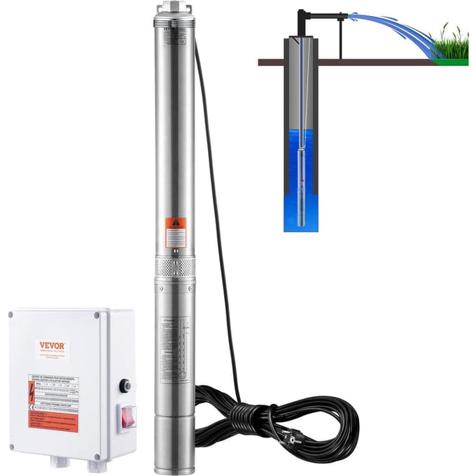 Pompe Submersible pour Puits Profond Pompe à Eau en Acier Inoxydable 2200W 9,8 m³/h 144 m